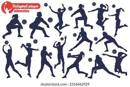 Female volleyball Player Silhouettes Vector Illustration