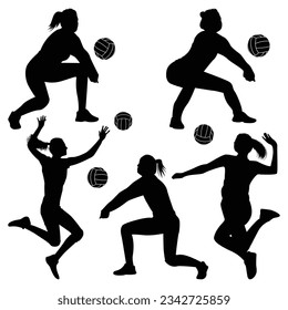 Female volleyball Player Silhouettes Vector Illustration