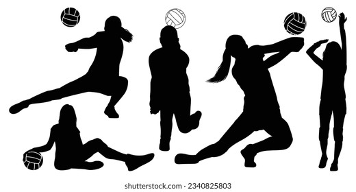 Female Volleyball Player Sports silhouettes vector Illustration