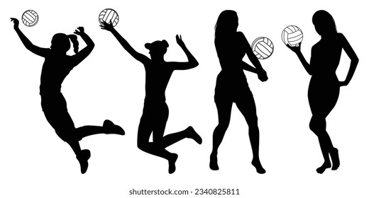 Female Volleyball Player Sports silhouettes vector Illustration