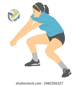 Female volleyball Players take a ball  in Action vector illustration