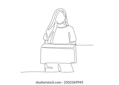 Female volunteer lifting donation boxes. Volunteering concept one-line drawing