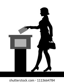 Female voter silhouette by voting for election. All the silhouette objects and background are in different layers. 