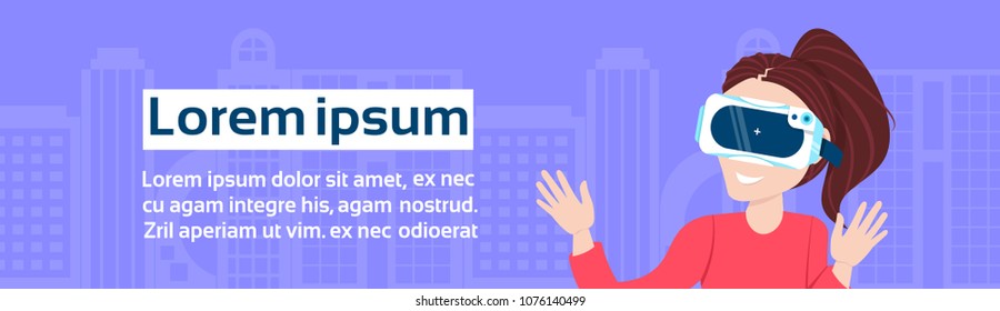Female In Vr Glasses Over Background With Copy Space Modern Virtual Reality Technology Concept Horizontal Banner