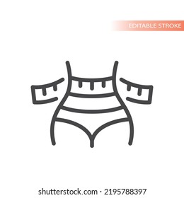 Female waist and measuring tape line vector icon. Weight loss outlined symbol.