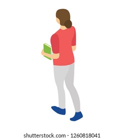 Female walking student flat icon design