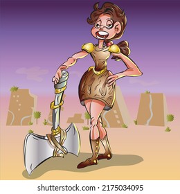 Female Warrior Cartoon Comic Character Vector Illustration