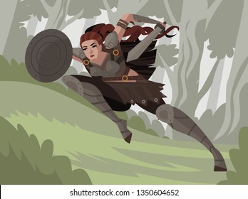 female warrior in the forest