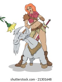 Female warrior and her pet. Vector fantasy illustration.