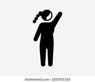 Female Waving Icon Girl Lady Woman Person Wave Gesture Greeting Greet Raise Hand Arm Hello Hi Bye Goodbye Black White Shape Vector Clipart Sign Symbol