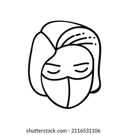 Female wearing face mask. Hand drawn vector illustration. Editable line stroke.