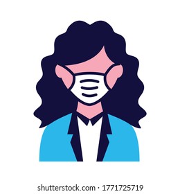 female wearing medical mask flat style icon vector illustration design
