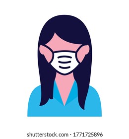 female wearing medical mask flat style icon vector illustration design