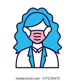 female wearing medical mask line and fill style icon vector illustration design
