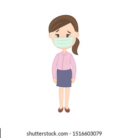 female wearing protection mask vector