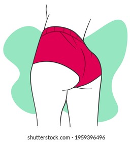 Female wearing shorts. Booty fitness woman in sport shorts. Cartoon vector illustration isolated on white background.