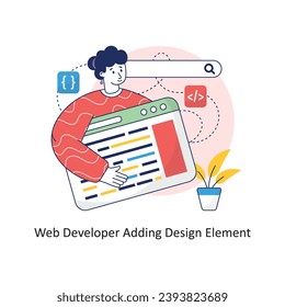 Female Web Developer adding Design Element vector Filled outline Design illustration. Symbol on White background EPS 10 File