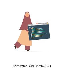 Female web developer creating program code development of software
