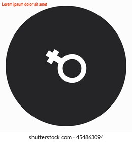 Female web icon. Gray circle button with white illustration.