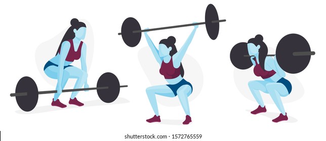 Female Weight Lifter, Strength Training, Crossfit Athlete Character Icon Set, Body Building Avatars