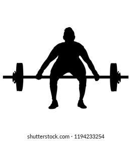 Female Weight Lifting, Silhouette on White Background