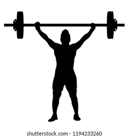 Female Weight Lifting, Silhouette on White Background