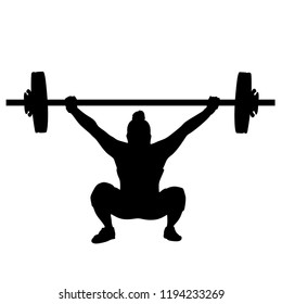 Female Weight Lifting, Silhouette on White Background