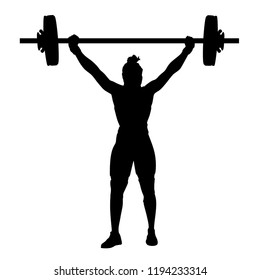 Female Weight Lifting, Silhouette on White Background