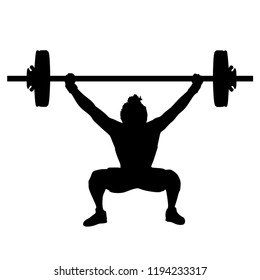 Female Weight Lifting, Silhouette on White Background