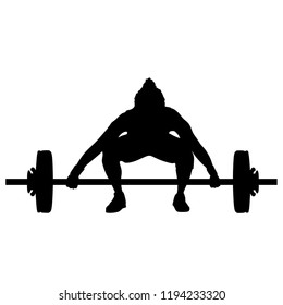Female Weight Lifting, Silhouette on White Background