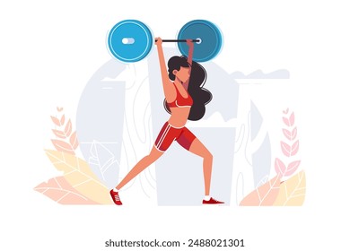 Female Weightlifting Strength. Vector illustration of fitness training