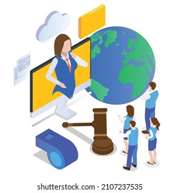 Female whistleblower isometric 3d vector concept for banner, website, illustration, landing page, flyer, etc.