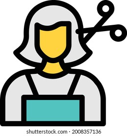 female with white background. female is a symbol of professtion .colour line icon.