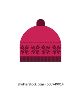 Female winter knitted hat with scandinavian ornament