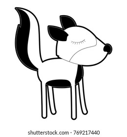 female wolf cartoon with closed eyes expression in black silhouette with thick contour