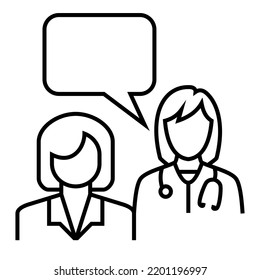 Female Woman Doctor Wear Stethoscope Talking Consultation With Female Patient Icon Design. Bubble Chat Vector Illustration.