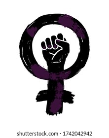 Female woman feminism protest concept. Girl power vector icon isolated on white background. Grunge hand drawn illustration.