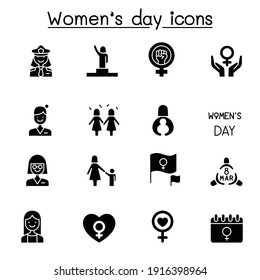 Female, woman, feminist, women’s day icons set vector illustration graphic design