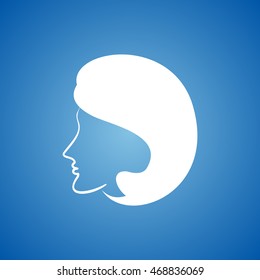 Female, Woman Icon on blue color.