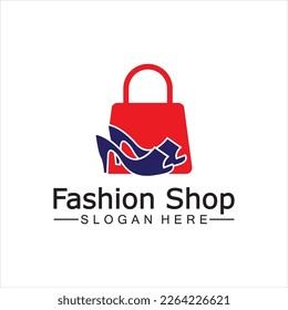 Female woman lady girl high heel shoe shopping bag store logo design vector