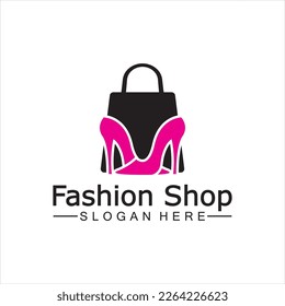 Female woman lady girl high heel shoe shopping bag store logo design vector