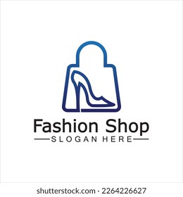 Female woman lady girl high heel shoe shopping bag store logo design vector