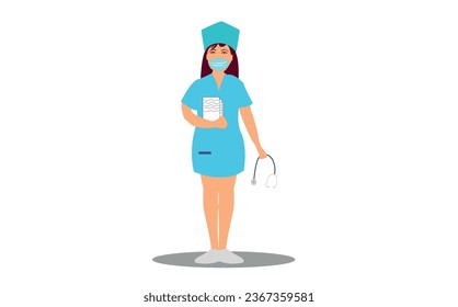 Female woman nurse character presenting something isolated vector illustration