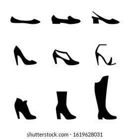 Female, woman shoes icon collection. Vector art.