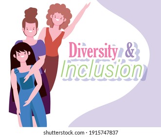 female women together diverse and inclusion concept vector illustration