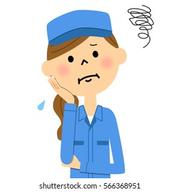 A mulher do trabalho chega, fique preocupada.