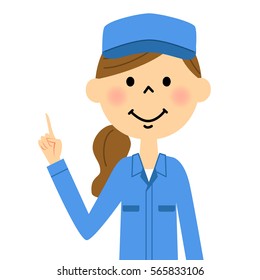 The female of the work arrive,Finger pointing