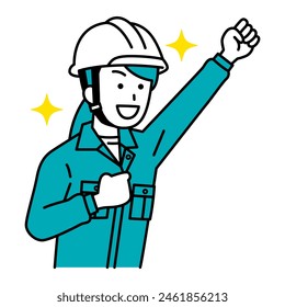 A female worker doing a fist pump