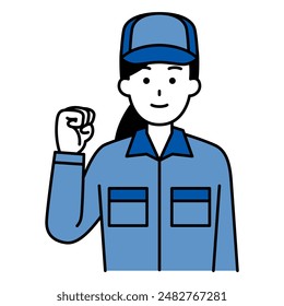 Female worker doing a fist pump