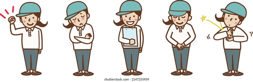 A female worker doing a guts pose. Guts pose, arms folded, explanations, greetings, inspiration.